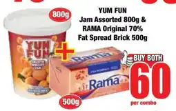 Boxer YUM FUN Jam Assorted 800g & RAMA Original 70% Fat Spread Brick 500g offer