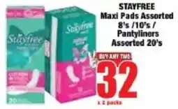 Boxer STAYFREE Maxi Pads Assorted/ Pantyliners Assorted offer