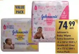 President Hyper Johnson's Baby Wipes Extra Sensitive/ Gentle All Over Value Pack offer
