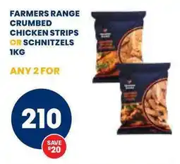 Econo Foods Farmers range crumbed chicken strips or schnitzels offer