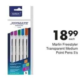 Save Hyper Marlin Freestyler Transparent Medium Point Pens offer
