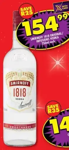 Shoprite Liquor Smirnoff 1818 original/ infusions vodka offer