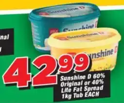 OK Grocer Sunshine D 60% Original or 40% Lite Fat Spread Tub offer