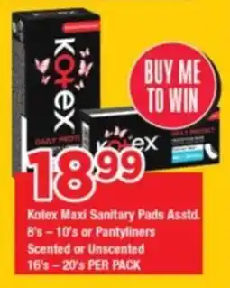 OK Grocer Kotex Maxi Sanitary Pads or Pantyliners Scented or Unscented offer