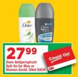 OK Grocer Dove Antiperspirant Roll-On for Men or Women offer