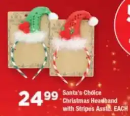 OK Grocer Santa's Choice Christmas Headband with Stripes offer