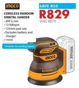 Chamberlain Ingco cordless random orbital sander offer