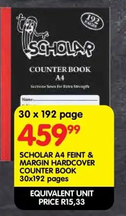 Shoprite SCHOLAR A4 FEINT & MARGIN HARDCOVER COUNTER BOOK 30x192 pages offer