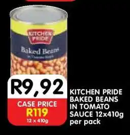 Shoprite KITCHEN PRIDE BAKED BEANS IN TOMATO SAUCE 12x410g per pack offer