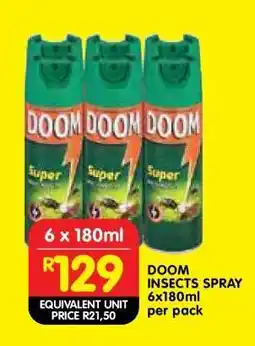 Shoprite DOOM INSECTS SPRAY 6x180ml per pack offer