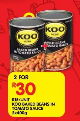Shoprite KOO Baked Beans in Tomato Sauce 2x400g offer
