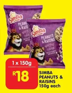 Shoprite SIMBA PEANUTS & RAISINS 150g each offer