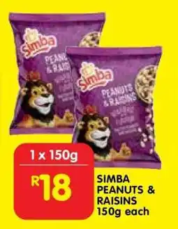 Shoprite SIMBA PEANUTS & RAISINS 150g each offer