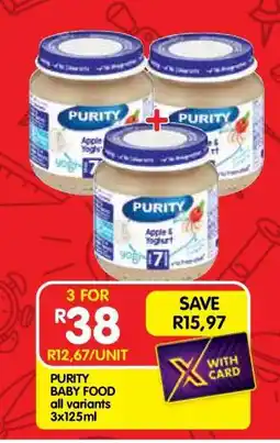 Shoprite PURITY BABY FOOD all variants 3x125ml offer