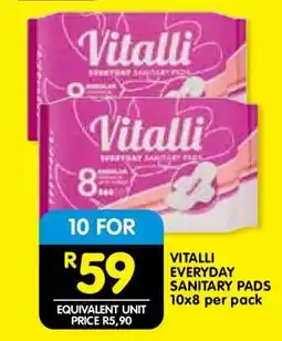 Shoprite VITALLI EVERYDAY SANITARY PADS 10x8 per pack offer