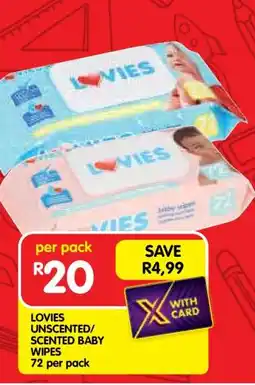 Shoprite LOVIES UNSCENTED/SCENTED BABY WIPES offer