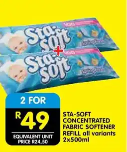Shoprite STA-SOFT CONCENTRATED FABRIC SOFTENER REFILL all variants 2x500ml offer