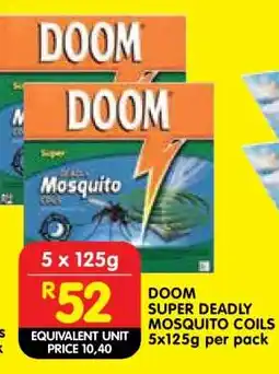 Shoprite DOOM SUPER DEADLY MOSQUITO COILS 5x125g per pack offer