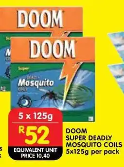 Shoprite DOOM SUPER DEADLY MOSQUITO COILS 5x125g per pack offer