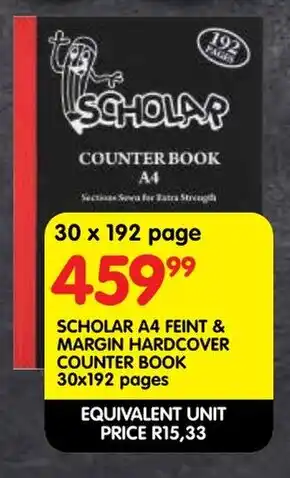 Scholar A4 feint & margin hardcover counter book