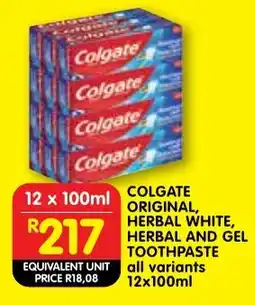 Shoprite Colgate original, herbal white, herbal and gel toothpaste offer