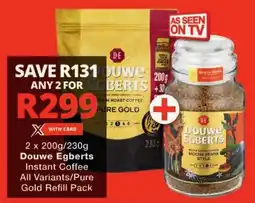 Checkers Douwe Egberts Instant Coffee All Variants/ Pure Gold Refill Pack offer