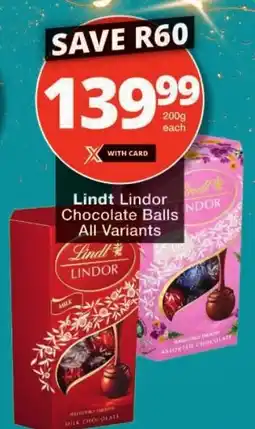 Checkers Lindt Lindor Chocolate Balls All Variants offer