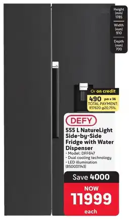 Makro DEFY NatureLight Side-by-Side Fridge with Water Dispenser offer
