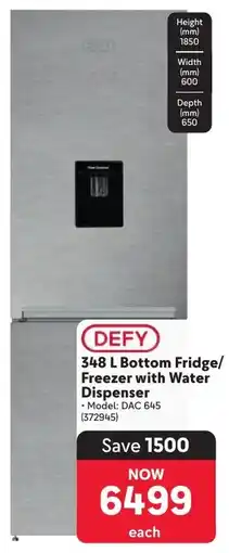 Makro DEFY Bottom Fridge/ Freezer with Water Dispenser offer