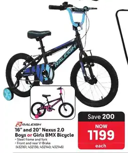 Makro RALEIGH 16" and 20" Nexus 2.0 Boys or Girls BMX Bicycle offer