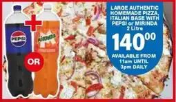 Giant Hyper Large authentic homemade pizza, italian base with pepsi or mirinda offer