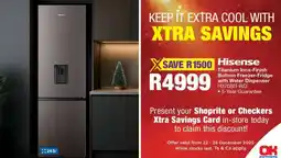 OK Furniture Hisense Titanium Inox-Finish Bottom-Freezer Fridge with Water Dispenser offer