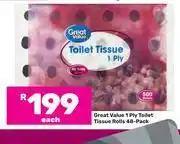Game Great Value 1 Ply Toilet Tissue Rolls 48 Pack-Each offer