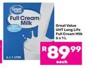 Game Great Value UHT Long Life Full Cream Milk-6 x 1L Each offer