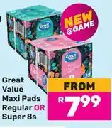 Game Great Value Maxi Pads Regular Or Super-8s offer