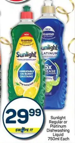 Pick n Pay Sunlight Regular or Platinum Dishwashing Liquid 750ml Each offer