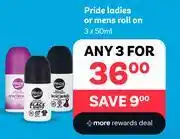 Pride Ladies Or Mens Roll On-For 3 x 50ml