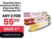 PEP Essentials Home Aluminium Foil 5m/Cling Wrap 30m/Baking Paper 5m-For Any 2 offer