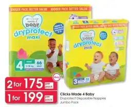 Clicks Clicks Made 4 Baby Dryprotect Disposable Nappies Jumbo Pack offer