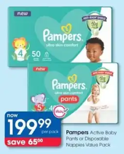 Clicks Pampers Active Baby Pants or Disposable Nappies Value Pack offer