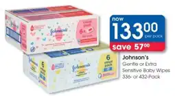 Clicks Johnson's Gentle or Extra Sensitive Baby Wipes offer