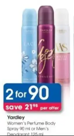 Clicks Yardley Women's Perfume Body Spray or Men's Deodorant offer