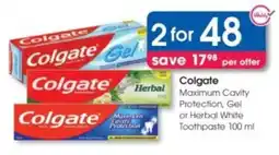 Clicks Colgate Maximum Cavity Protection, Gel or Herbal White Toothpaste offer