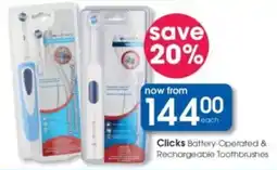 Clicks Clicks Battery-Operated & Rechargeable Toothbrushes offer