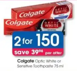 Clicks Colgate Optic White or Sensitive Toothpaste offer