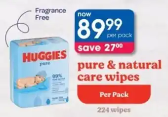 Clicks Huggies pure & natural care wipes offer