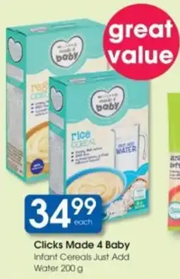 Clicks Clicks Made 4 Baby Infant Cereals Just Add Water offer