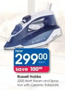 Clicks Russell Hobbs 2200 Watt Steam and Spray Iron with Ceramic Soleplate offer