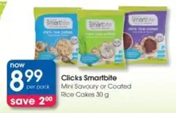Clicks Clicks Smartbite Mini Savoury or Coated Rice Cakes offer