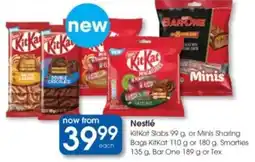 Clicks Nestlé KitKat Slabs or Minis Sharing Bags KitKat, Smarties, Bar One or Tex offer